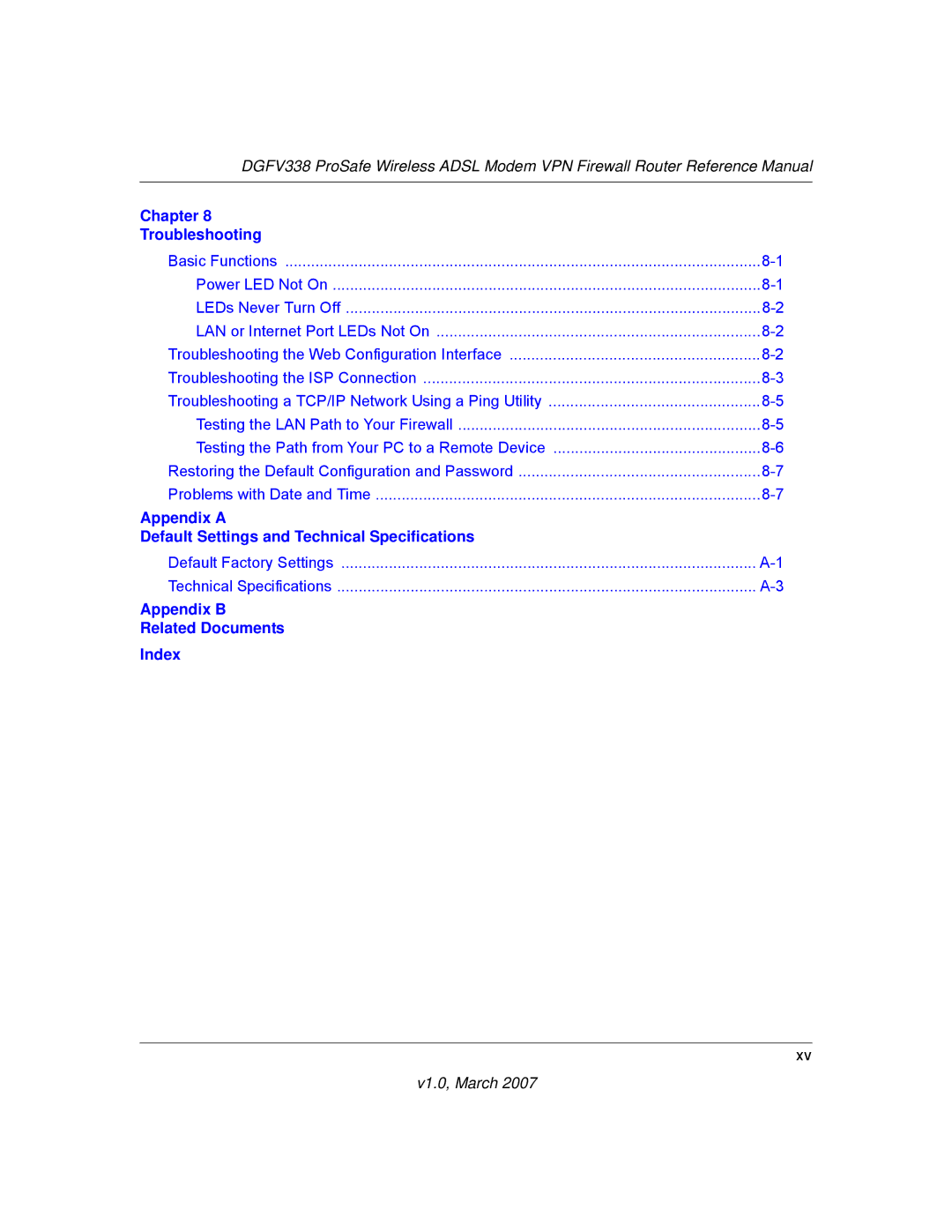 NETGEAR DGFV338 manual Appendix a Default Settings and Technical Specifications 