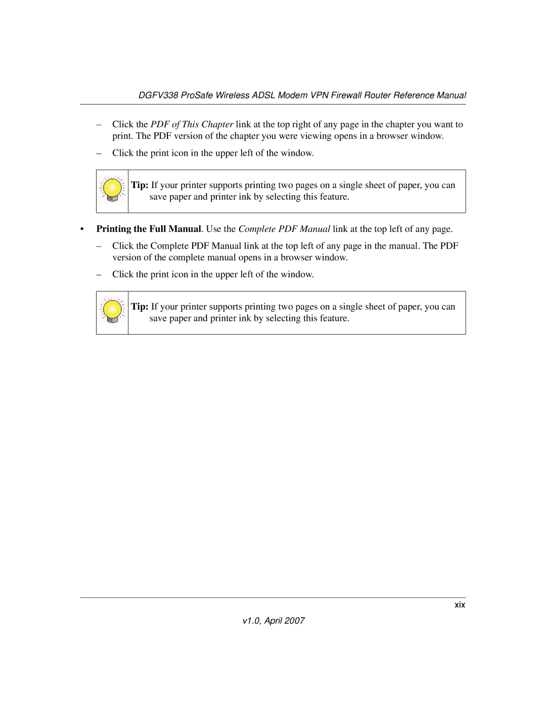 NETGEAR DGFV338 manual Xix 