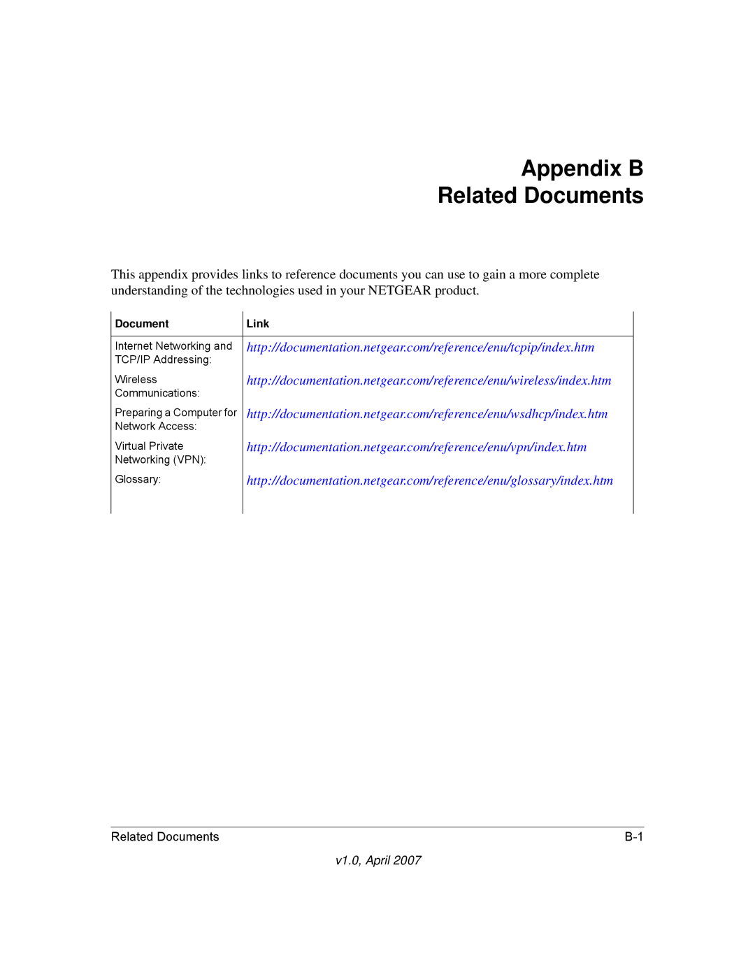 NETGEAR DGFV338 manual Appendix B Related Documents 