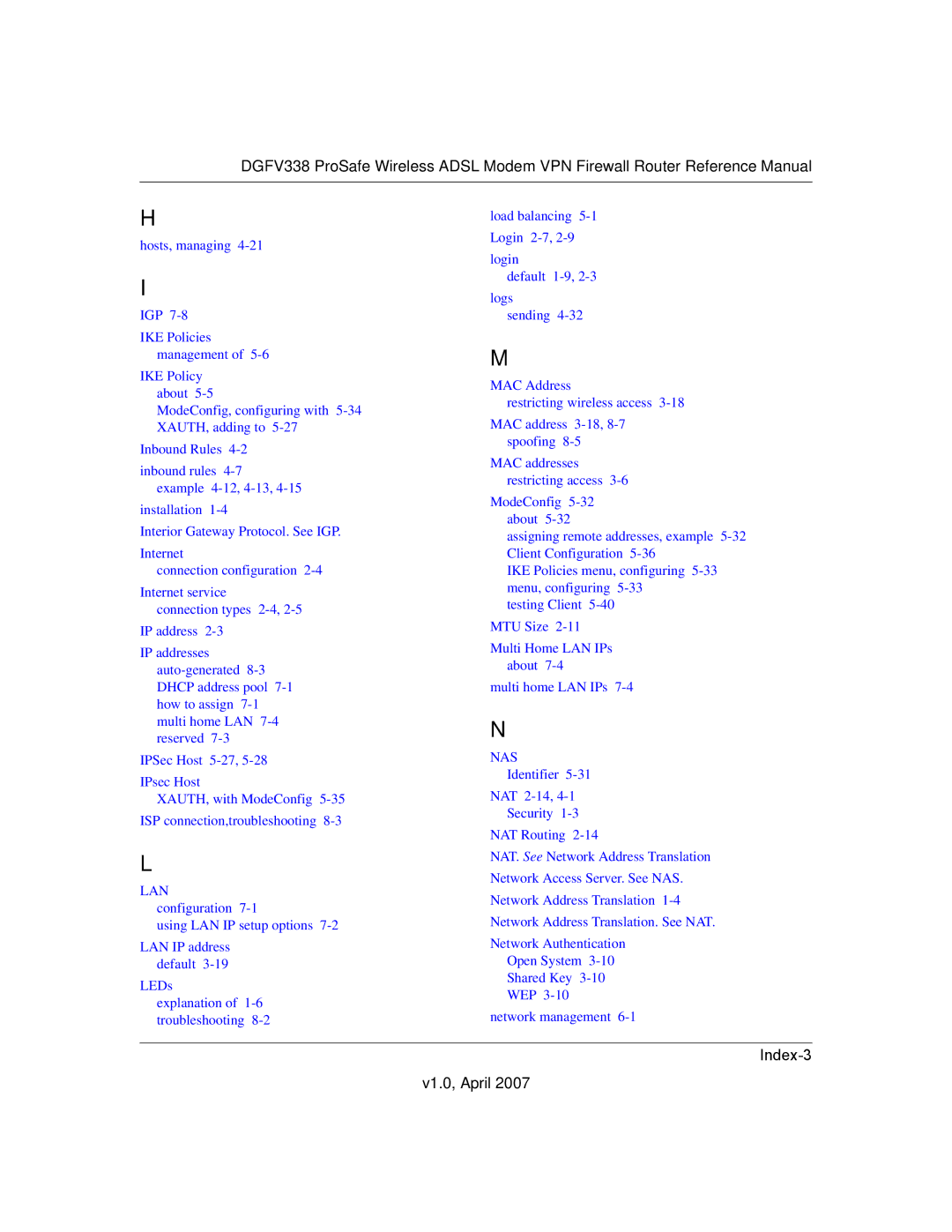 NETGEAR DGFV338 manual Index-3 