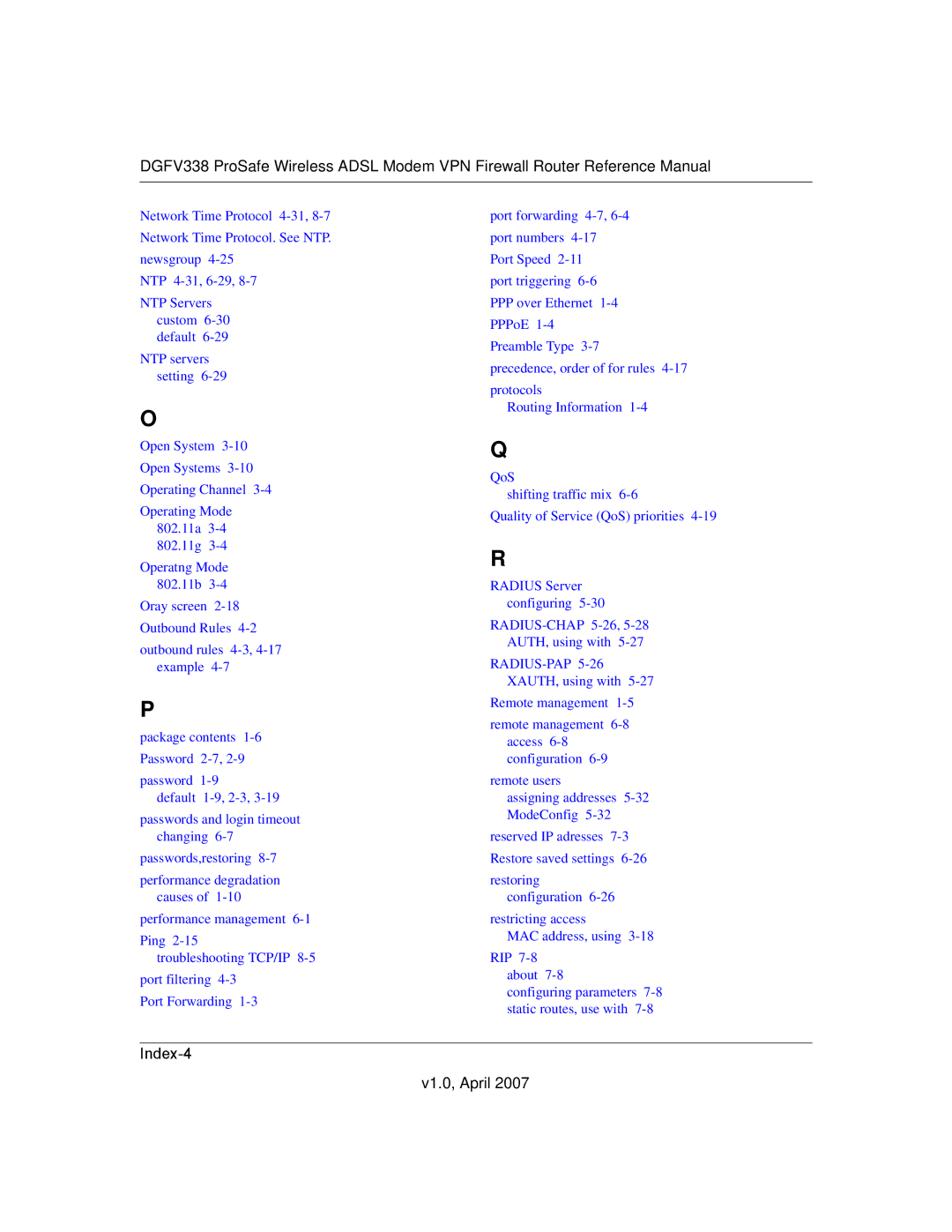 NETGEAR DGFV338 manual Index-4 