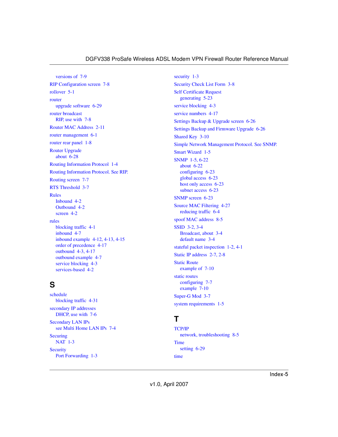 NETGEAR DGFV338 manual Index-5 