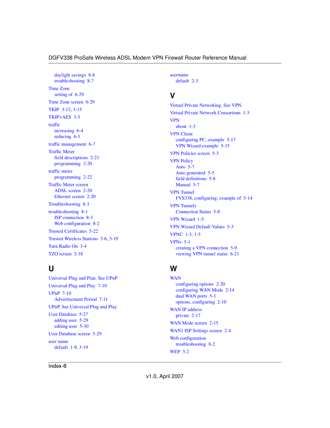 NETGEAR DGFV338 manual Index-6 