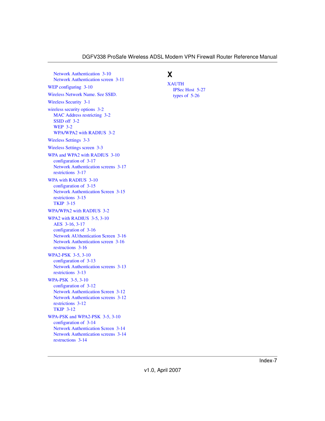 NETGEAR DGFV338 manual Index-7 