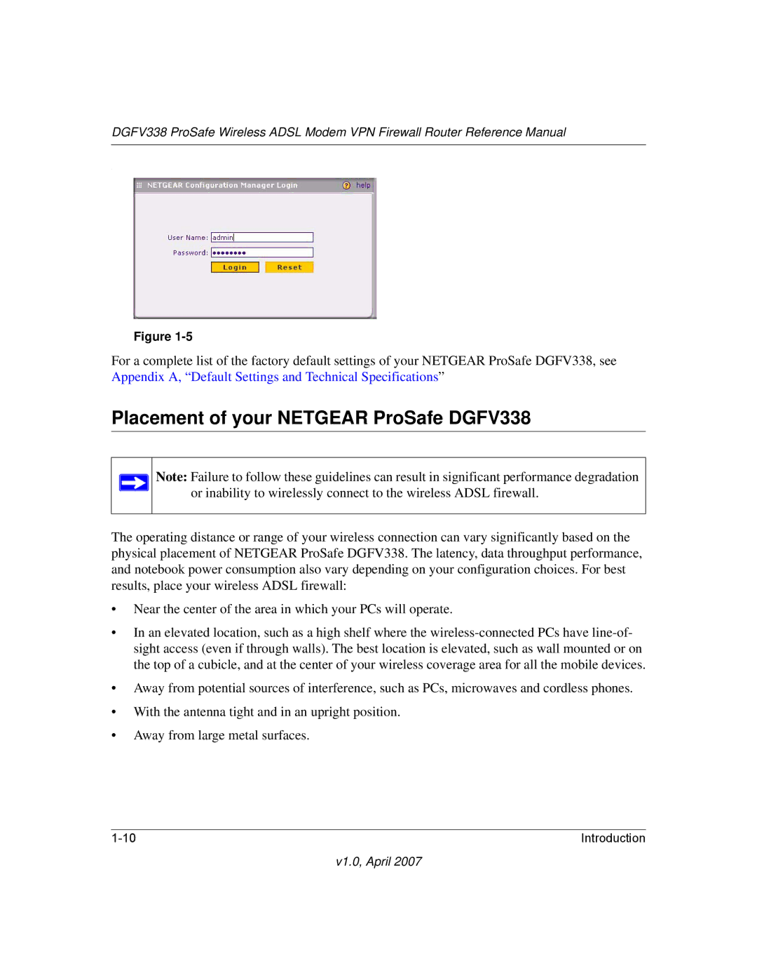 NETGEAR manual Placement of your Netgear ProSafe DGFV338 