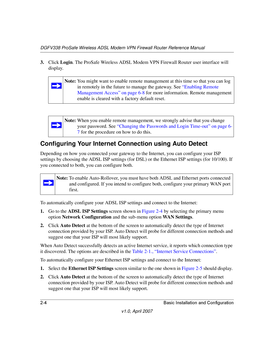 NETGEAR DGFV338 manual Configuring Your Internet Connection using Auto Detect 