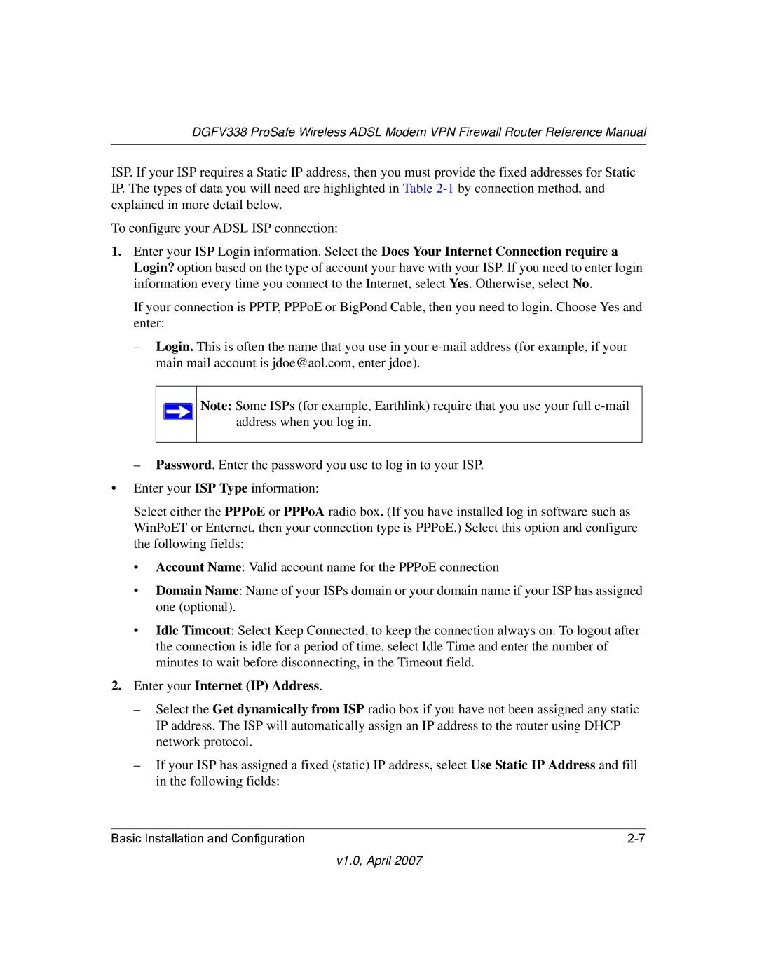 NETGEAR DGFV338 manual Enter your Internet IP Address 