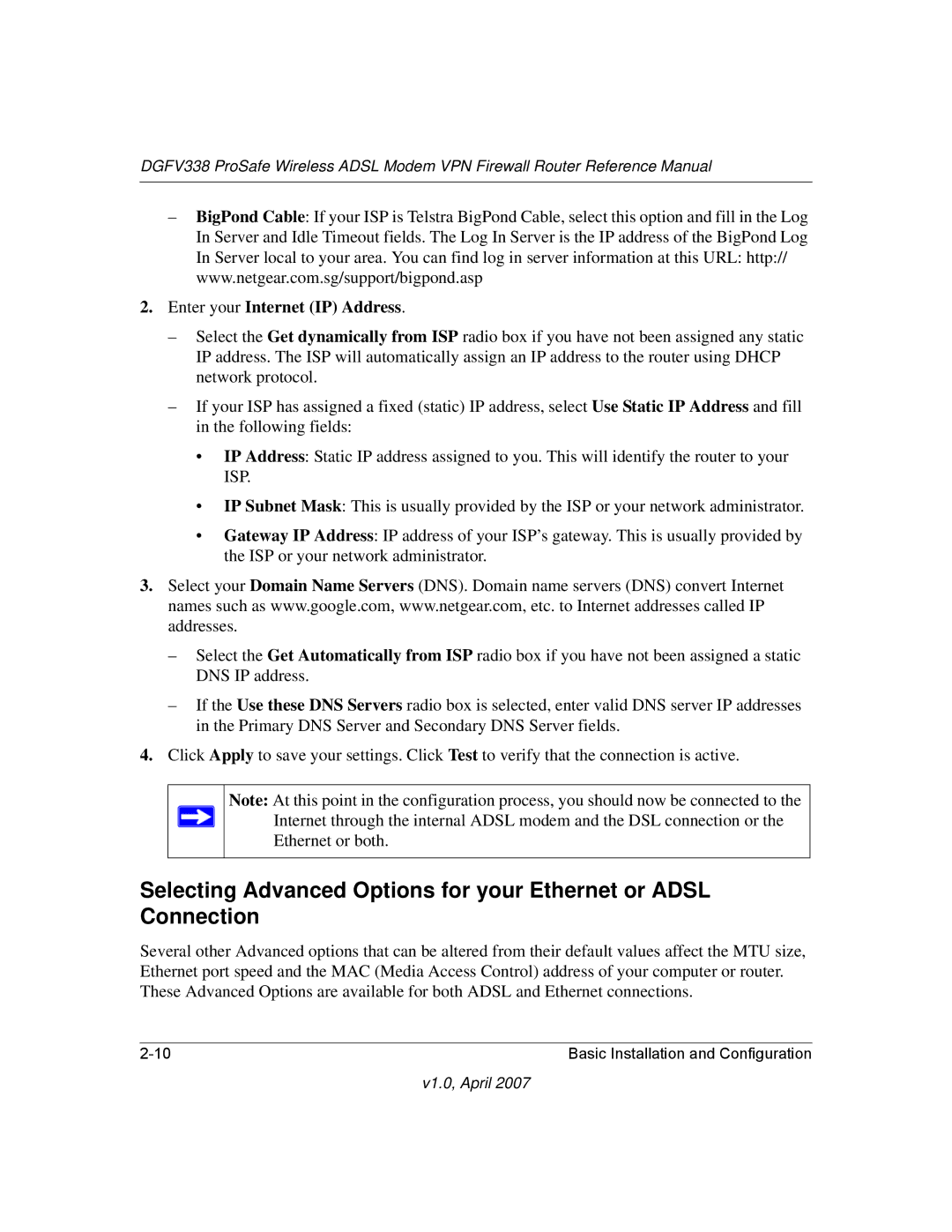 NETGEAR DGFV338 manual Enter your Internet IP Address 