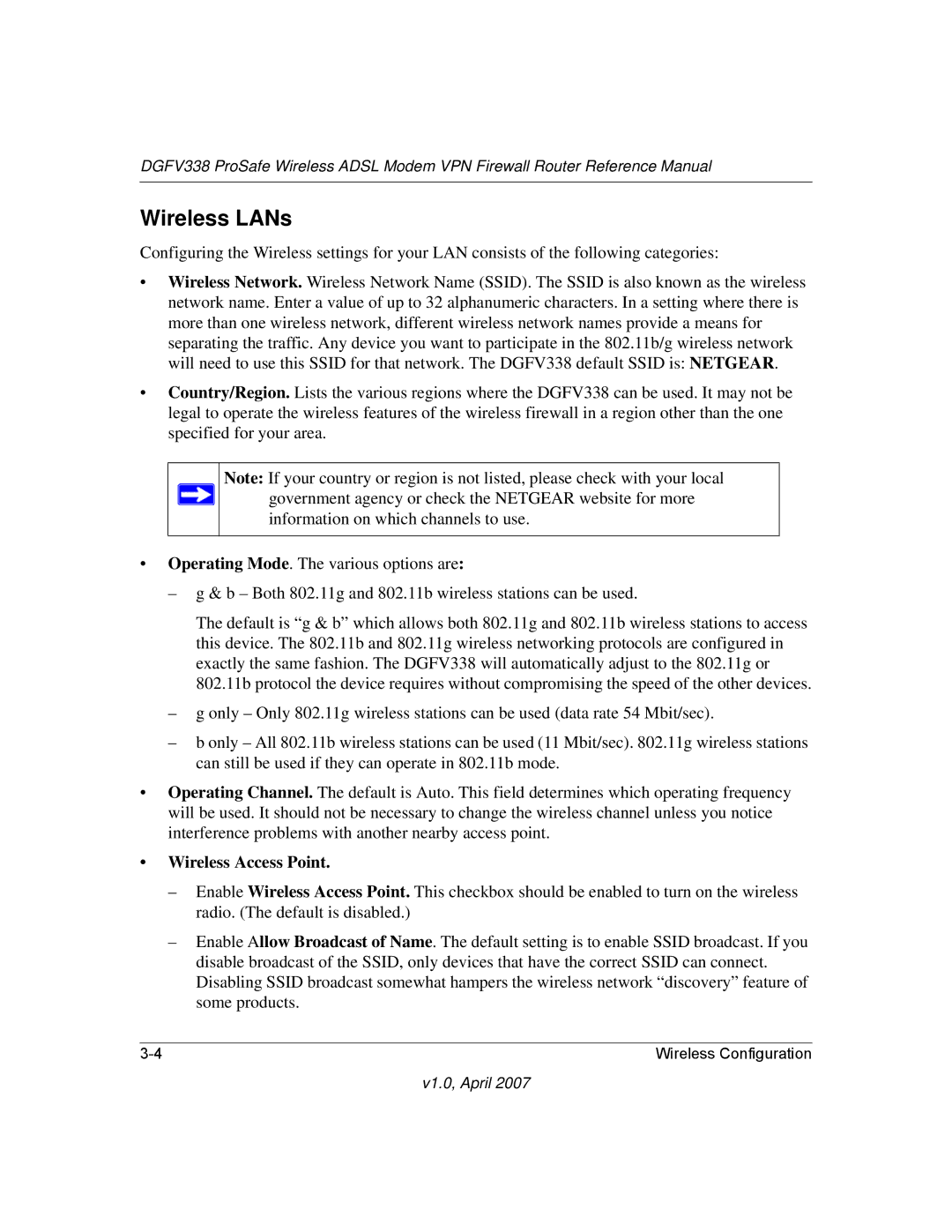 NETGEAR DGFV338 manual Wireless LANs, Wireless Access Point 