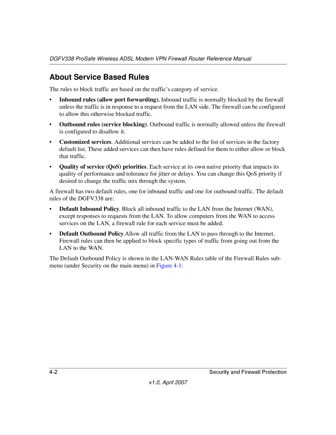 NETGEAR DGFV338 manual About Service Based Rules 