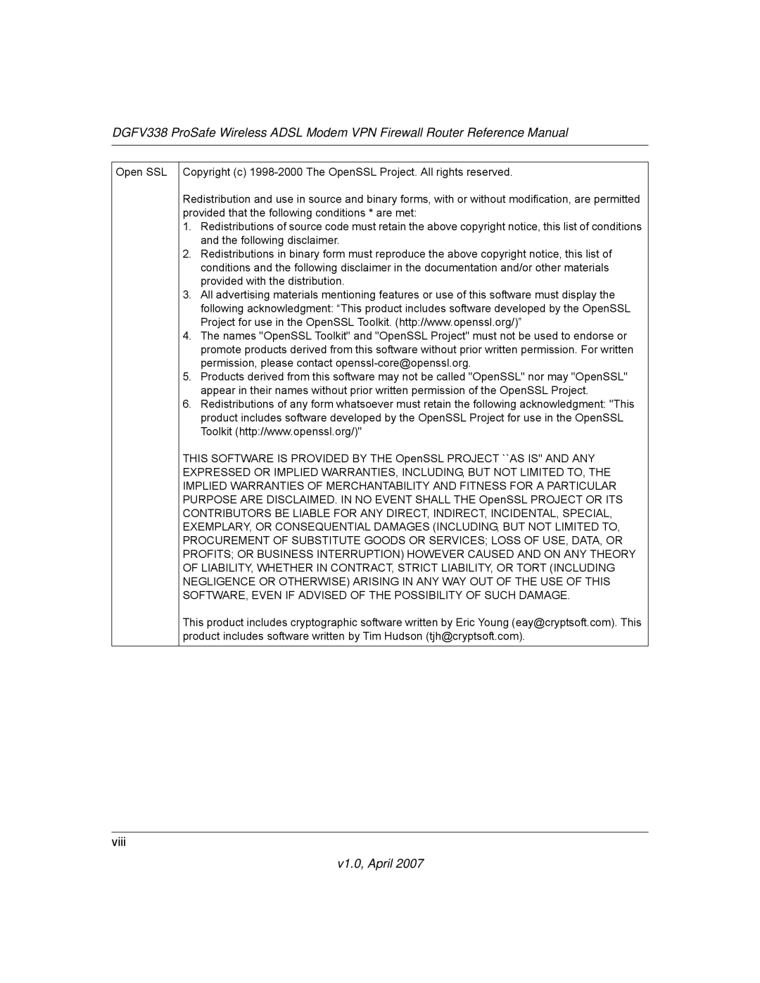 NETGEAR DGFV338 manual Viii 