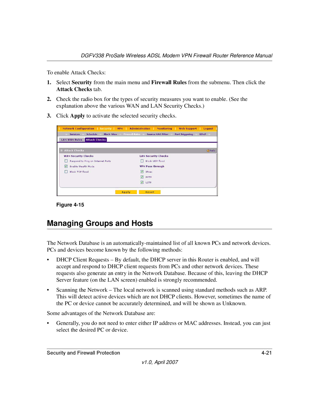 NETGEAR DGFV338 manual Managing Groups and Hosts 