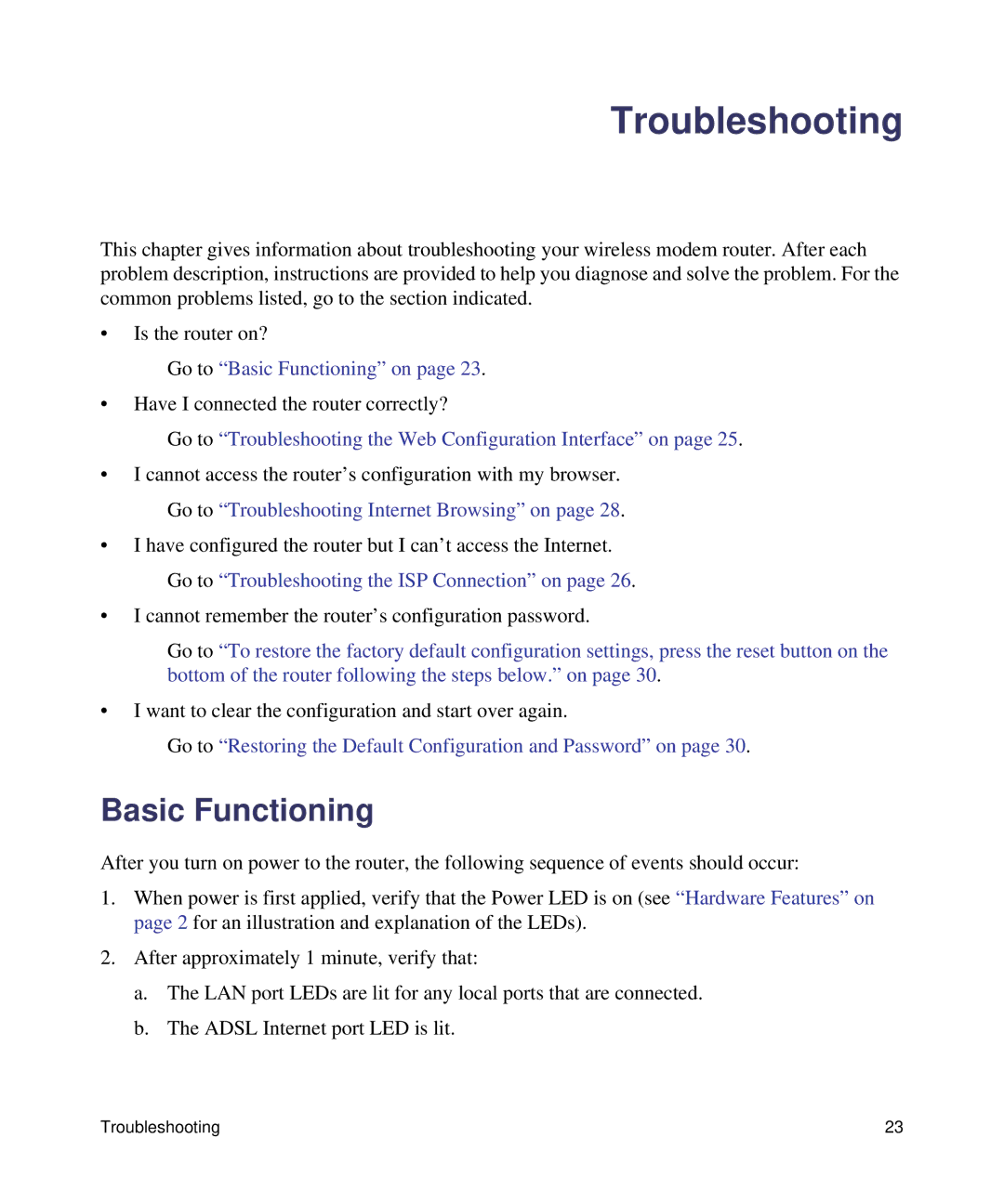 NETGEAR DGN1000-100NAS manual Troubleshooting, Basic Functioning 