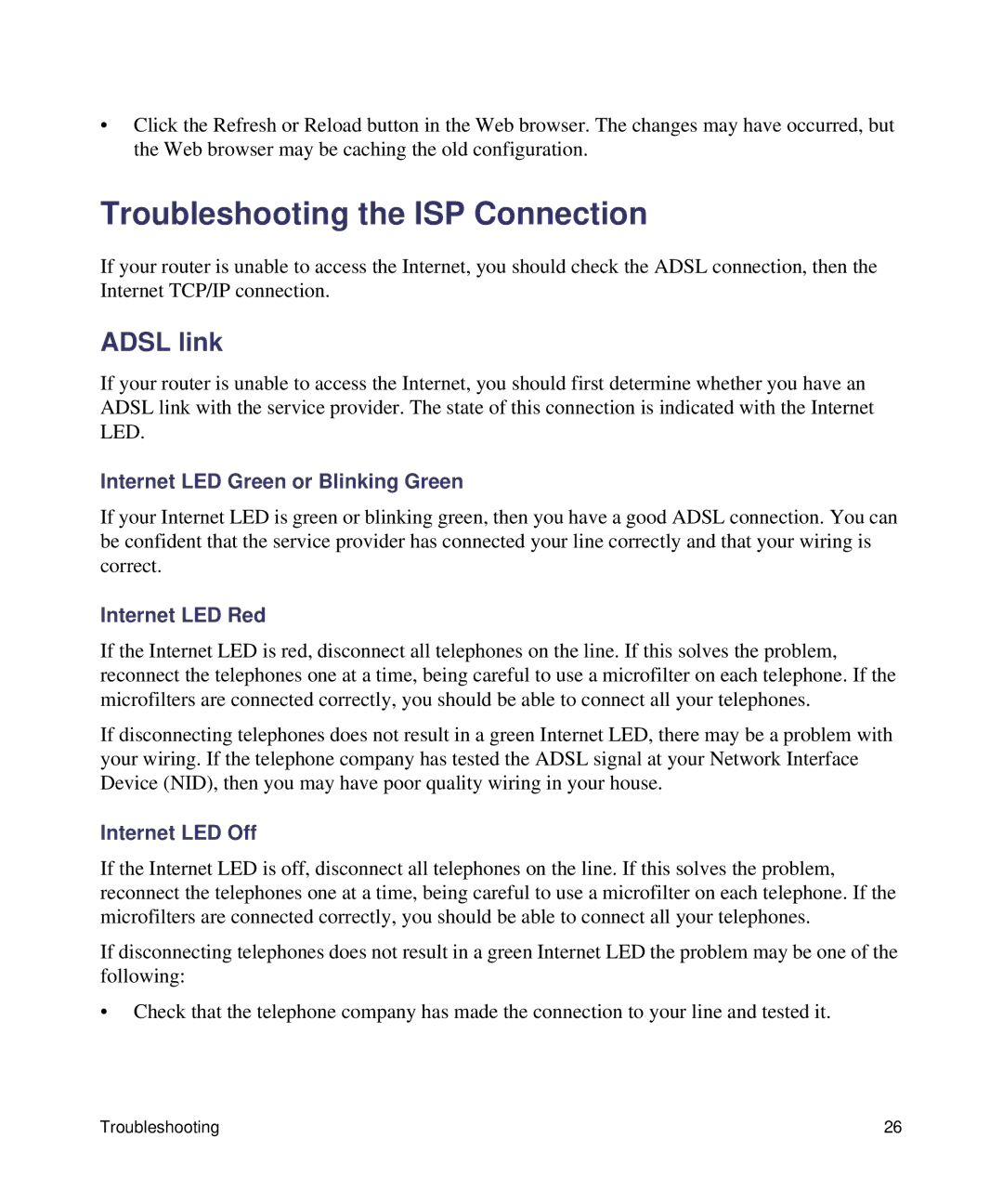 NETGEAR DGN1000-100NAS manual Troubleshooting the ISP Connection, Adsl link 