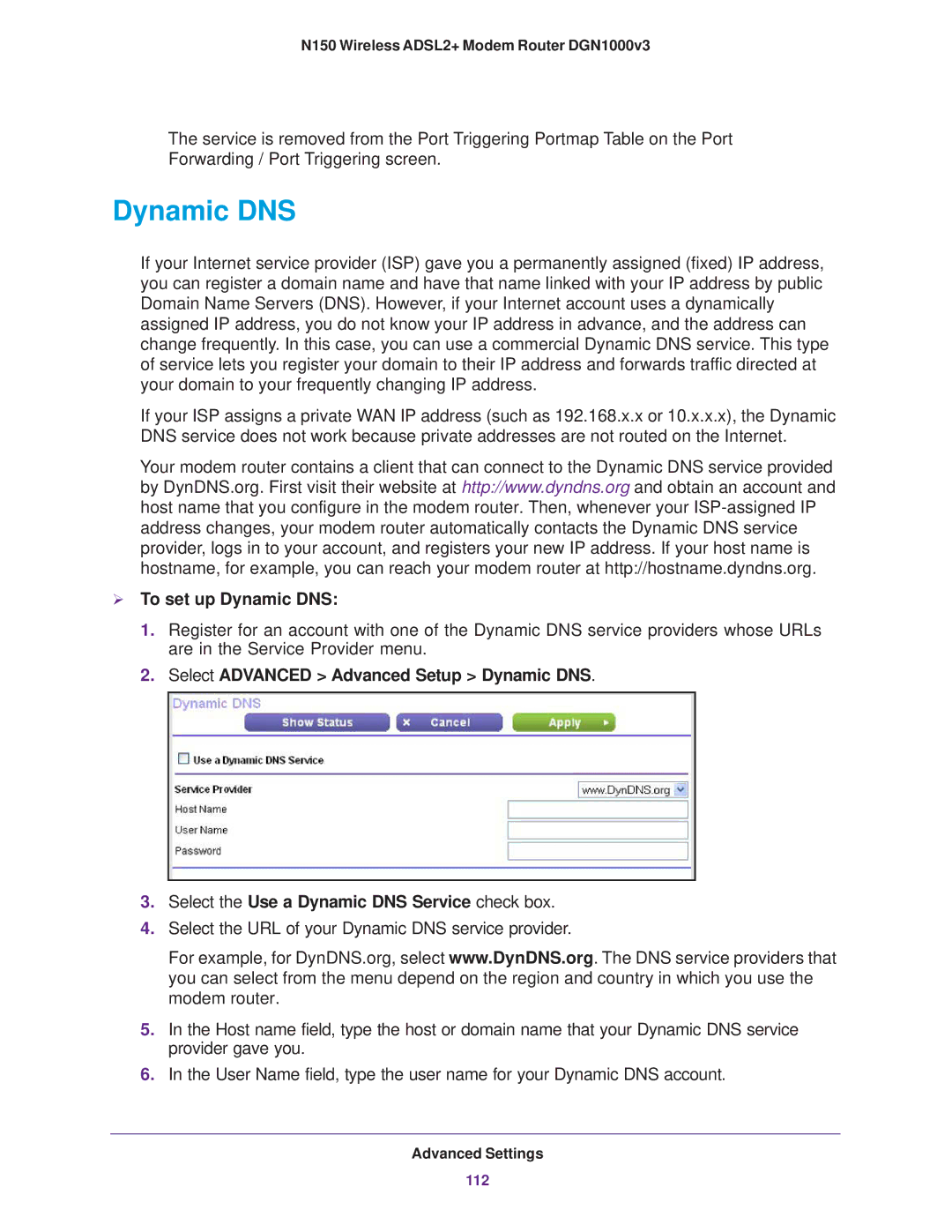 NETGEAR DGN1000v3 user manual  To set up Dynamic DNS 