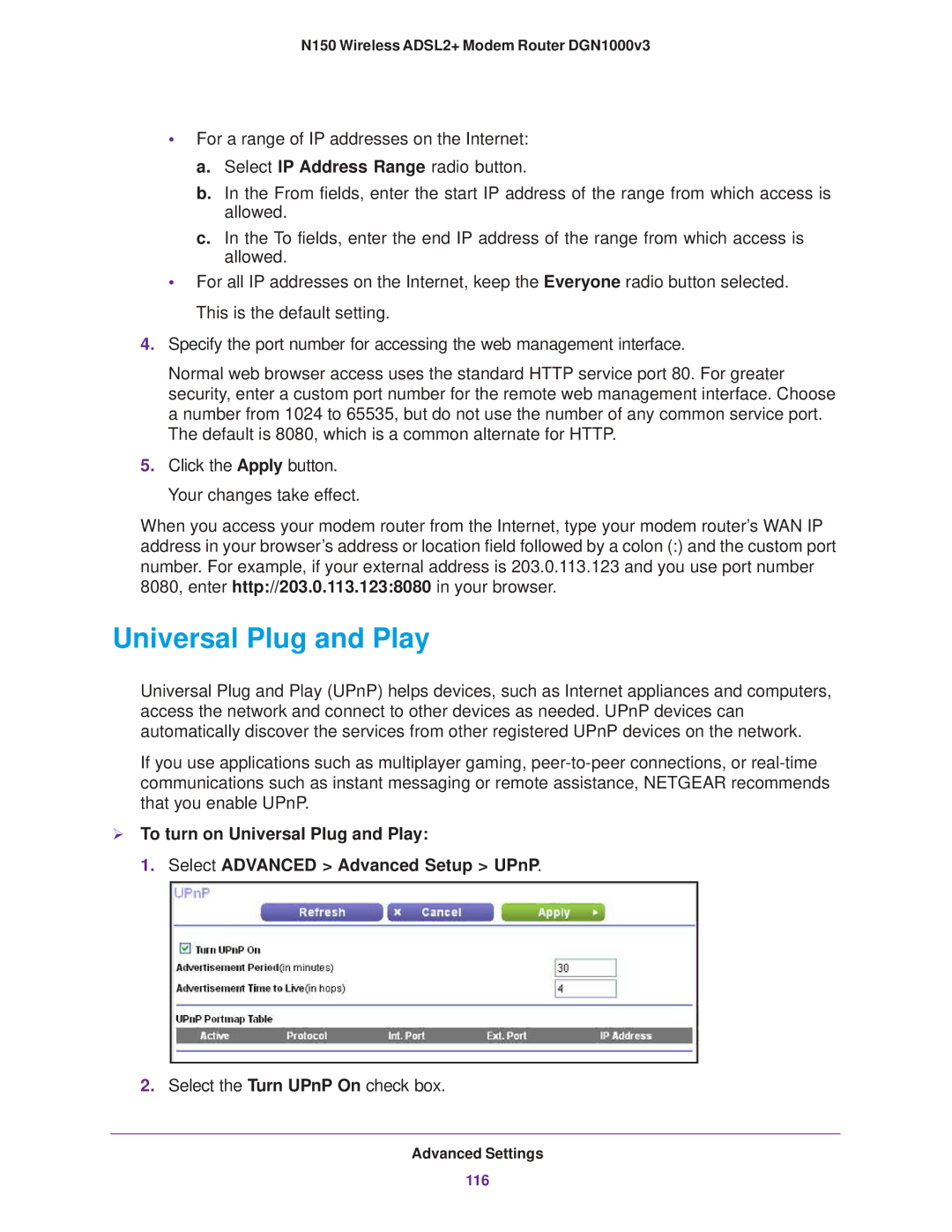 NETGEAR DGN1000v3 user manual Universal Plug and Play 