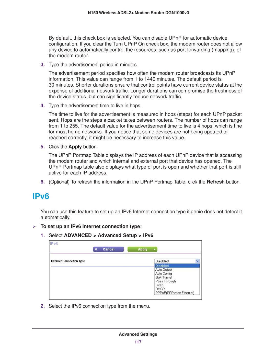 NETGEAR DGN1000v3 user manual IPv6 