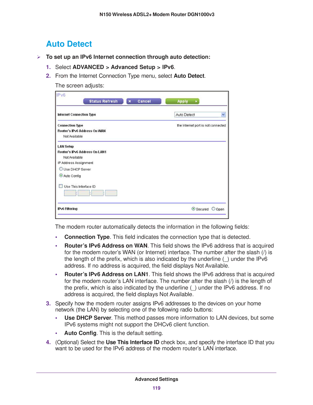 NETGEAR DGN1000v3 user manual Auto Detect 