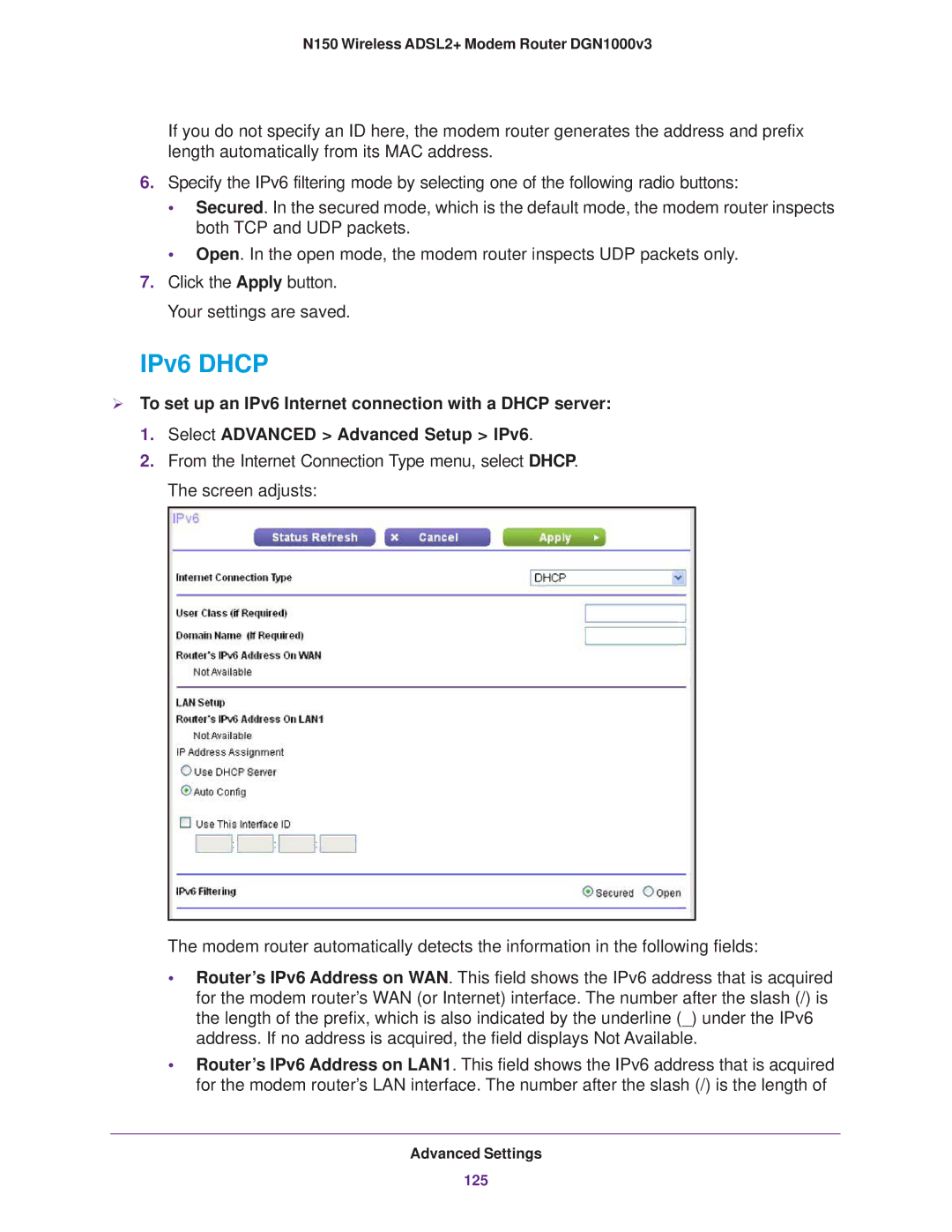 NETGEAR DGN1000v3 user manual IPv6 Dhcp 