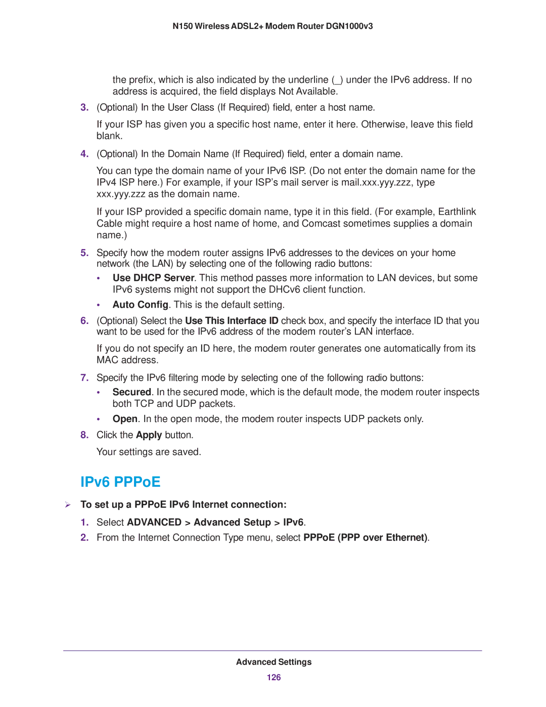 NETGEAR DGN1000v3 user manual IPv6 PPPoE 