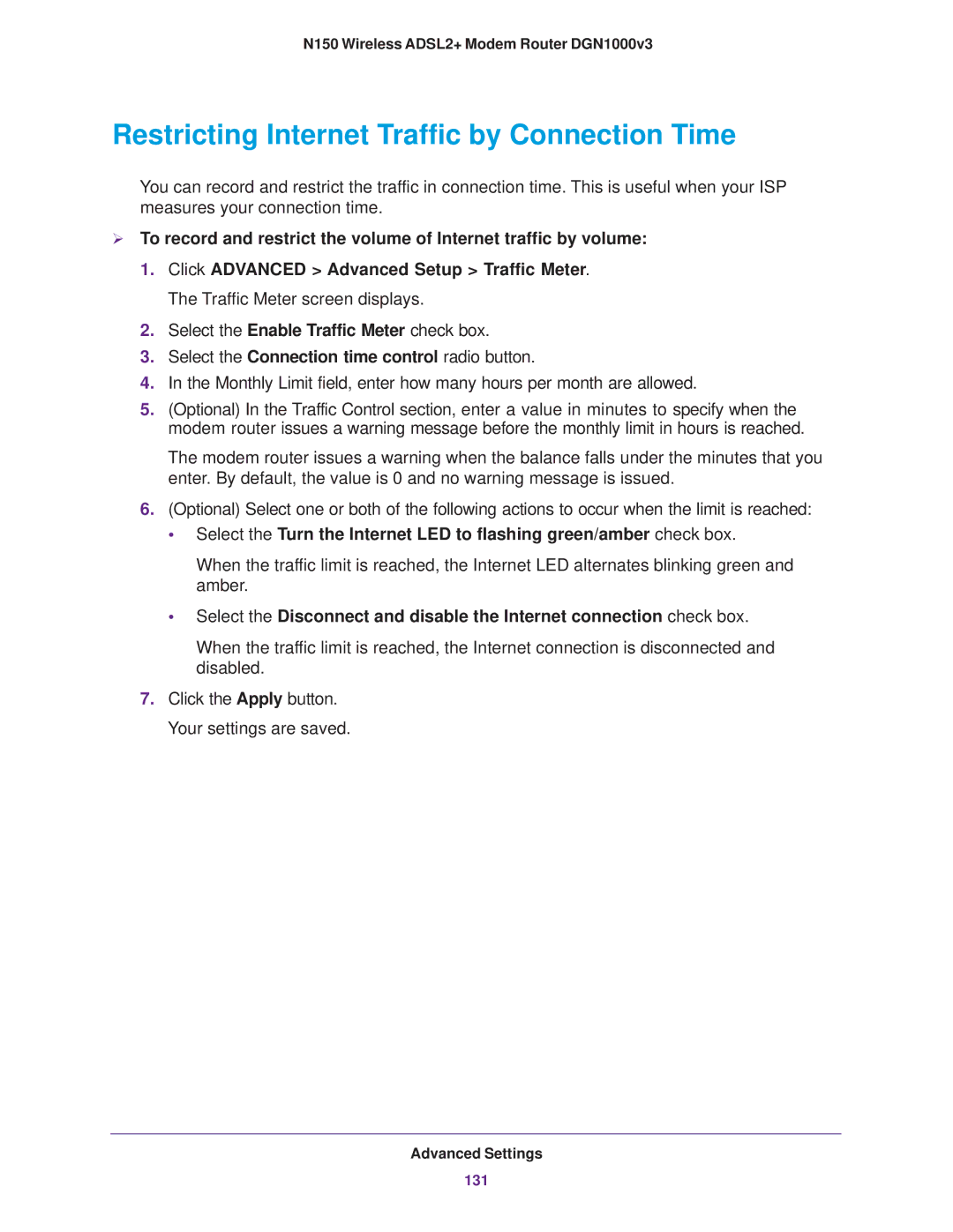 NETGEAR DGN1000v3 user manual Restricting Internet Traffic by Connection Time 