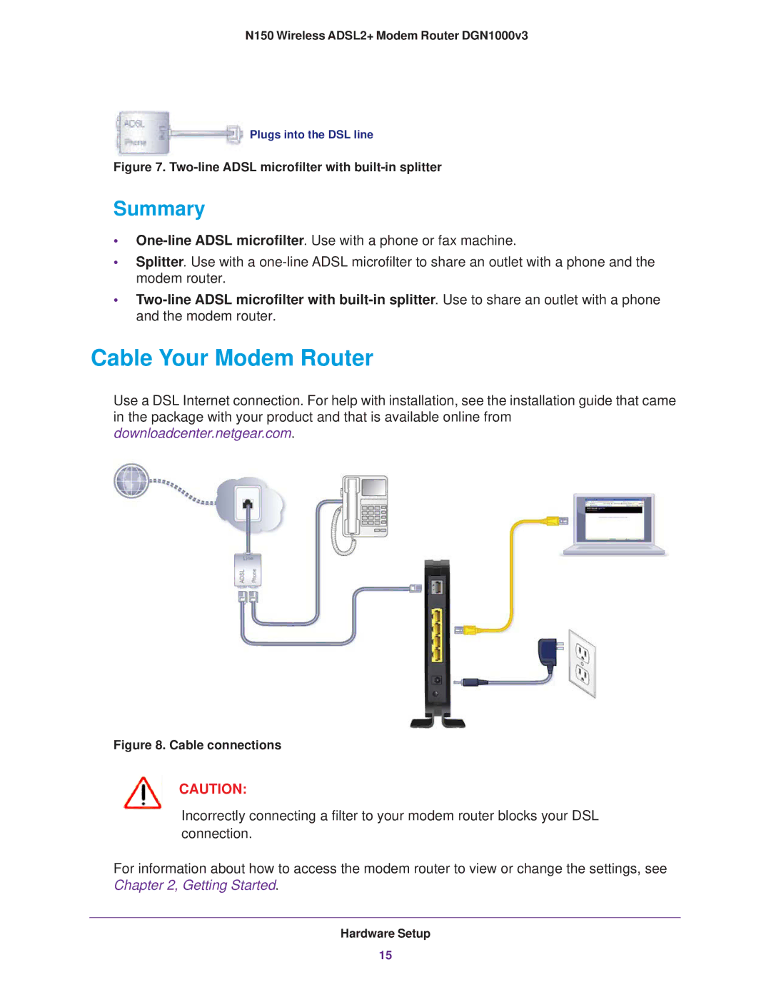 NETGEAR DGN1000v3 user manual Cable Your Modem Router, Summary 