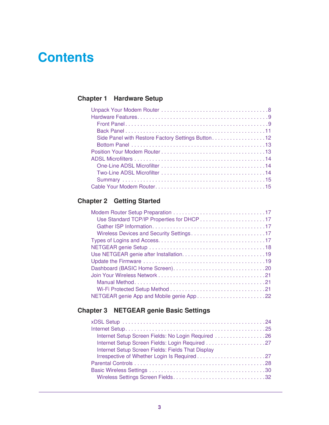 NETGEAR DGN1000v3 user manual Contents 