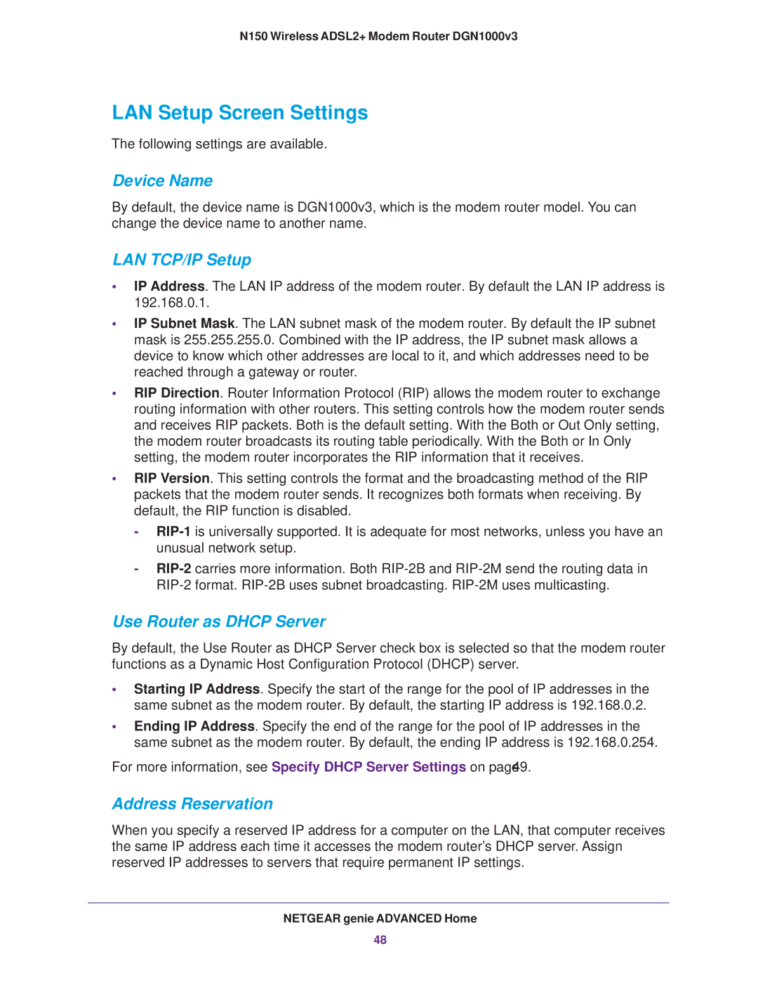 NETGEAR DGN1000v3 user manual LAN Setup Screen Settings, Device Name 