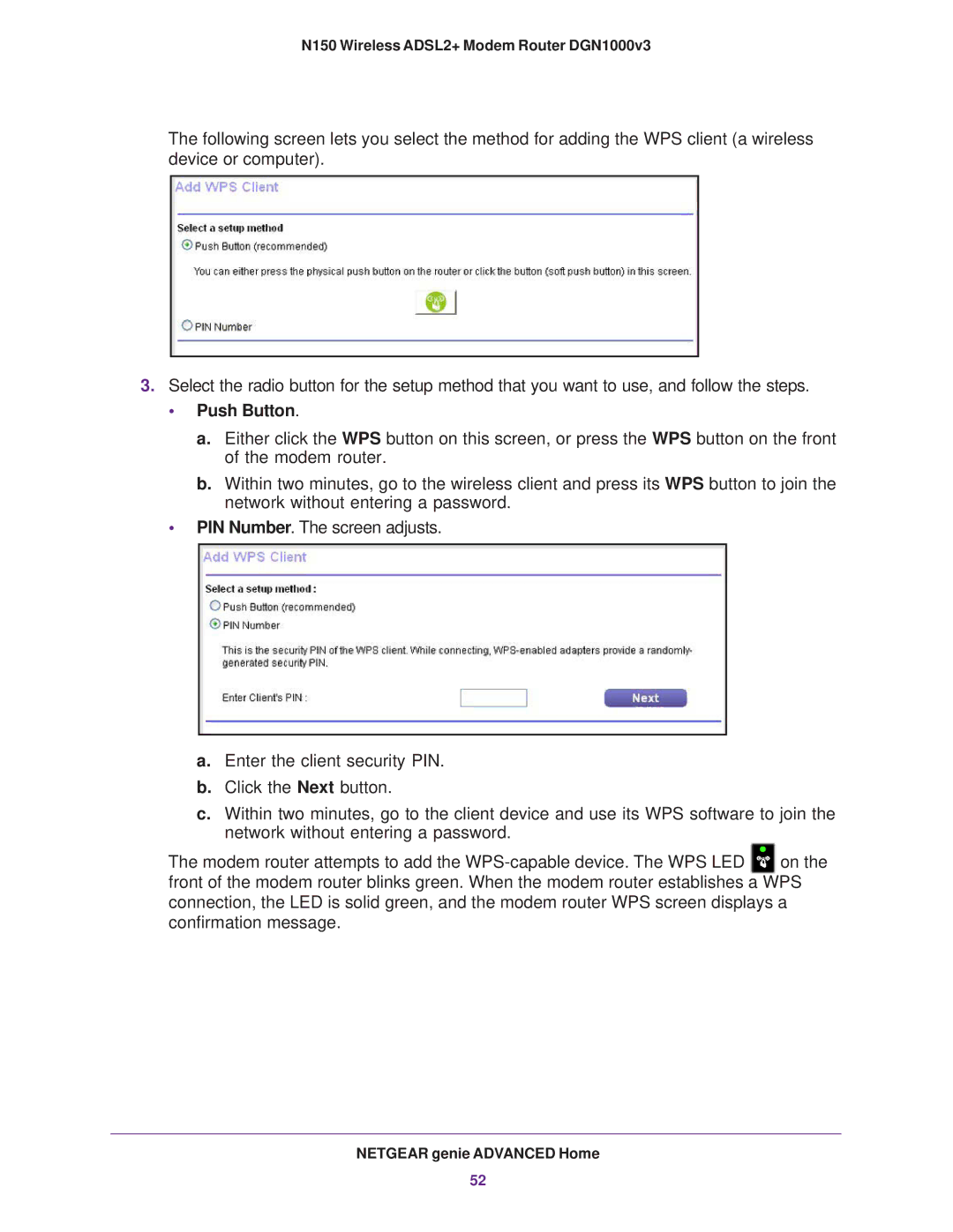 NETGEAR DGN1000v3 user manual Push Button 