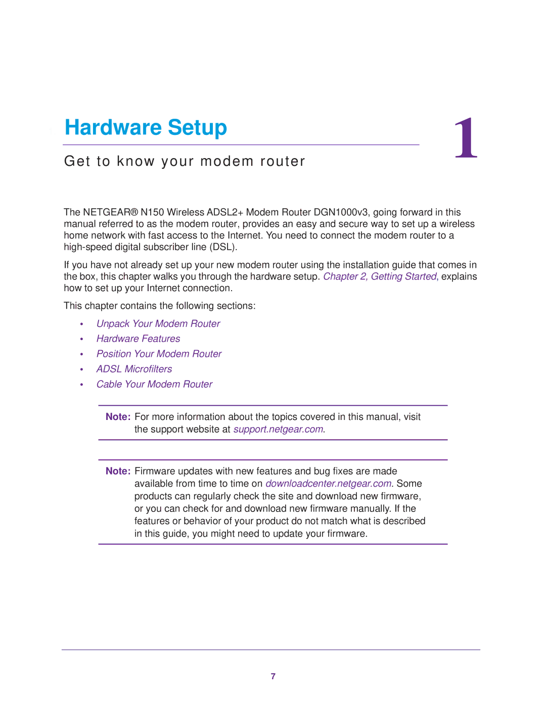 NETGEAR DGN1000v3 user manual Hardware Setup 