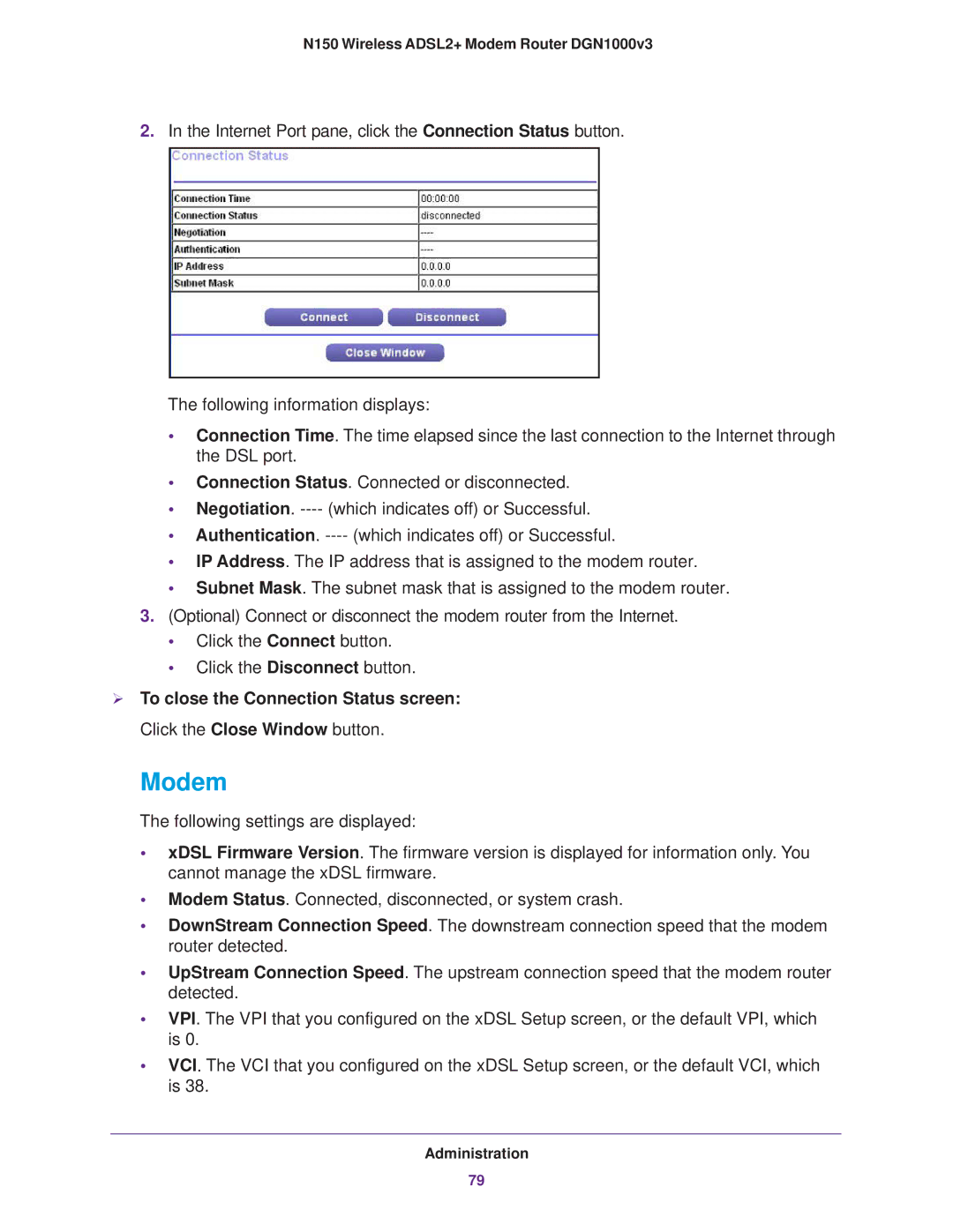 NETGEAR DGN1000v3 user manual Modem 