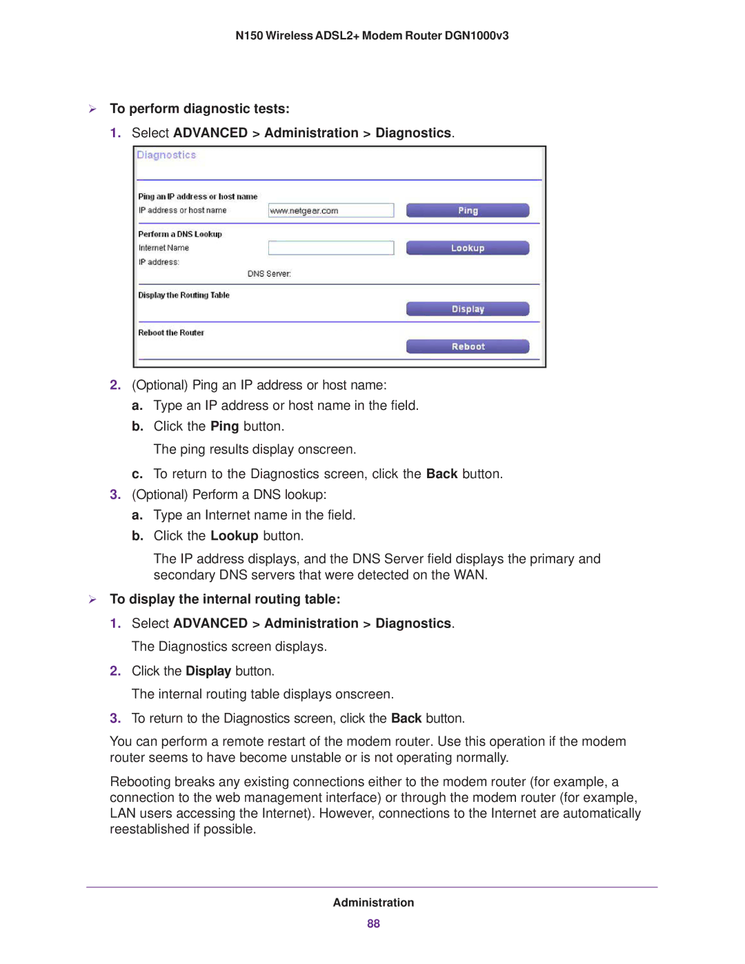 NETGEAR DGN1000v3 user manual  To display the internal routing table 