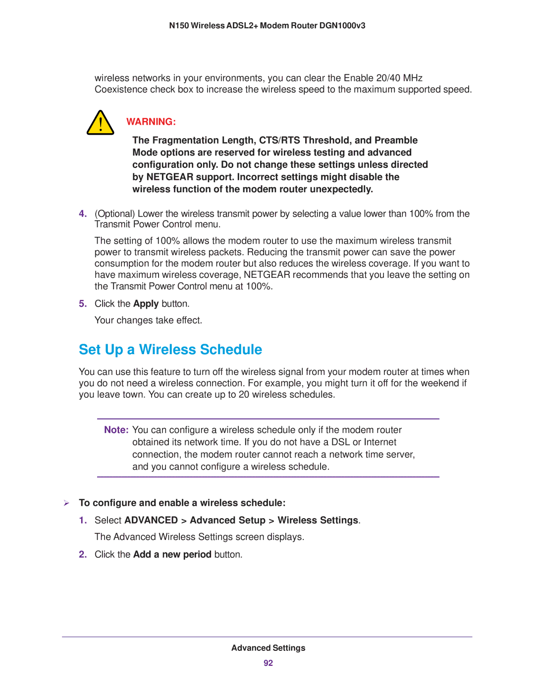 NETGEAR DGN1000v3 user manual Set Up a Wireless Schedule,  To configure and enable a wireless schedule 