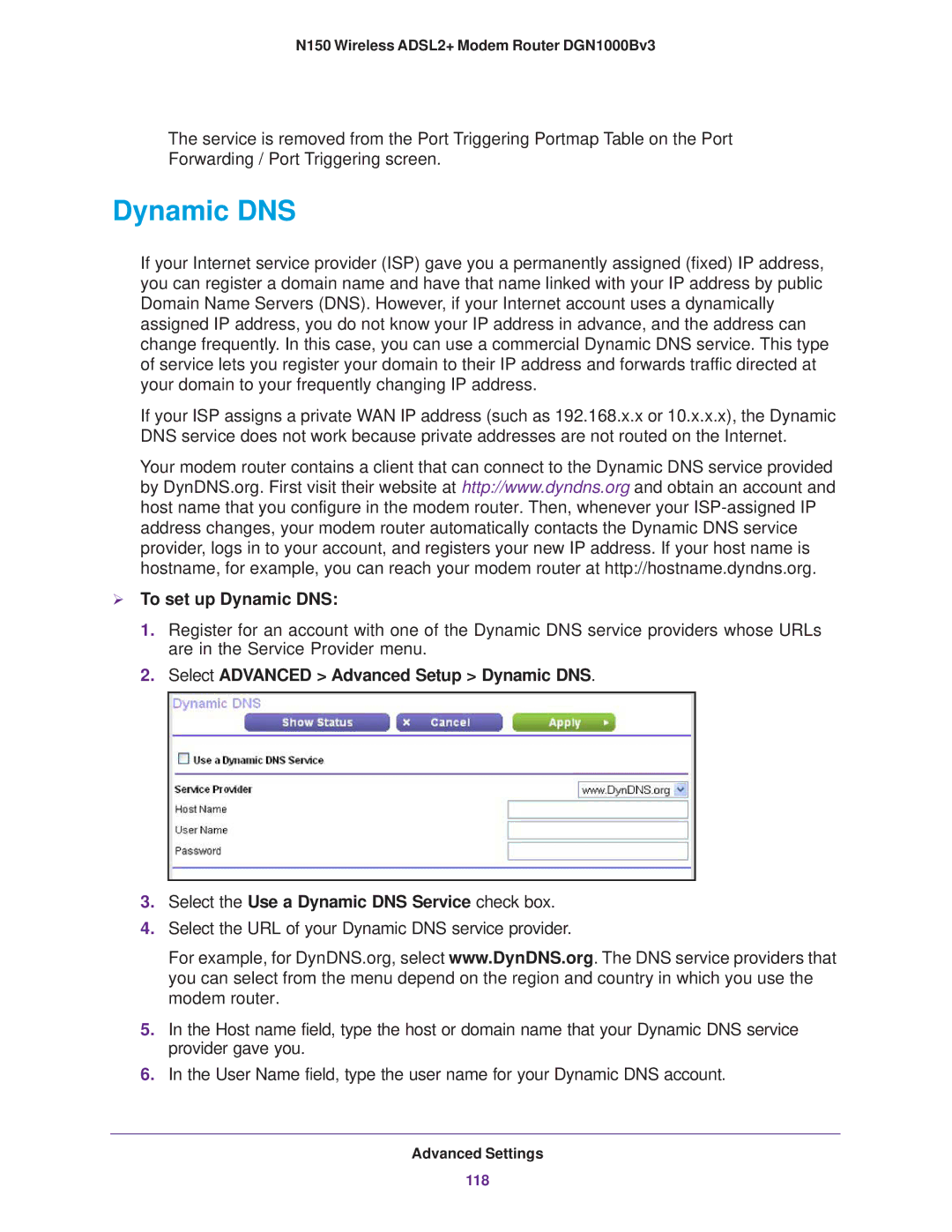 NETGEAR DGN100Bv3 user manual  To set up Dynamic DNS 