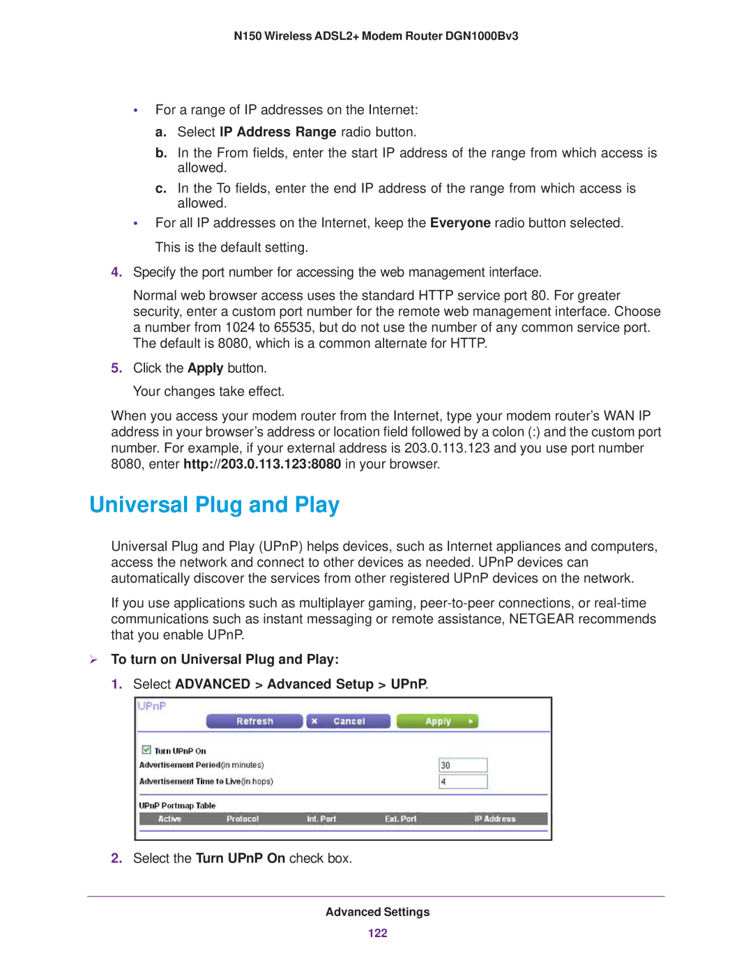 NETGEAR DGN100Bv3 user manual Universal Plug and Play 