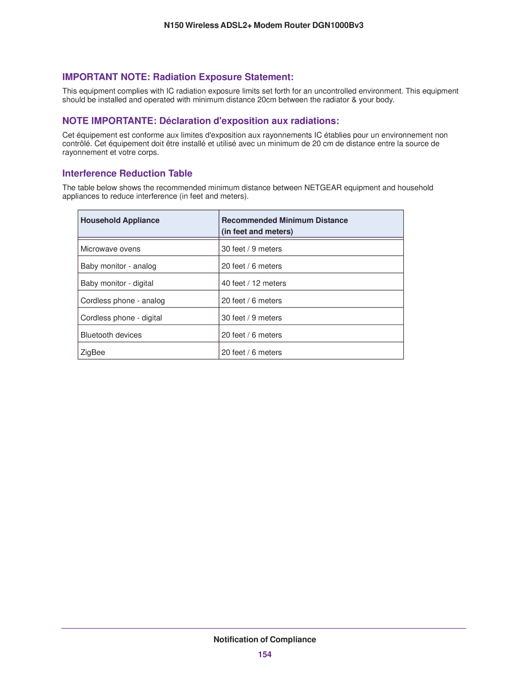 NETGEAR DGN100Bv3 user manual Important Note Radiation Exposure Statement 