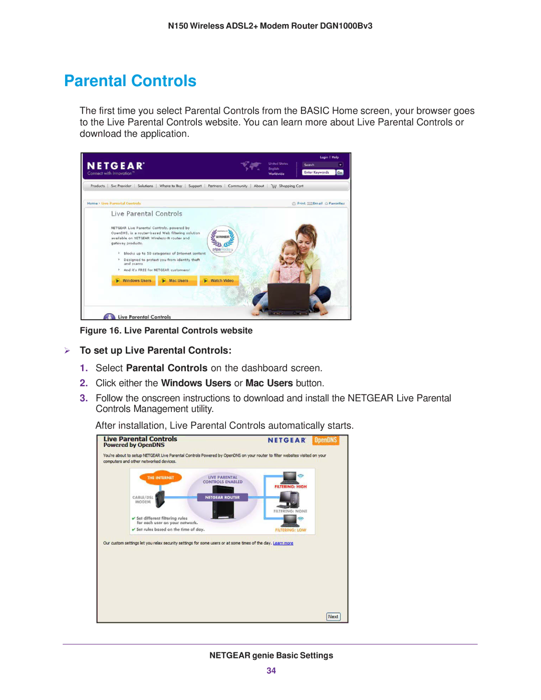 NETGEAR DGN100Bv3 user manual  To set up Live Parental Controls 