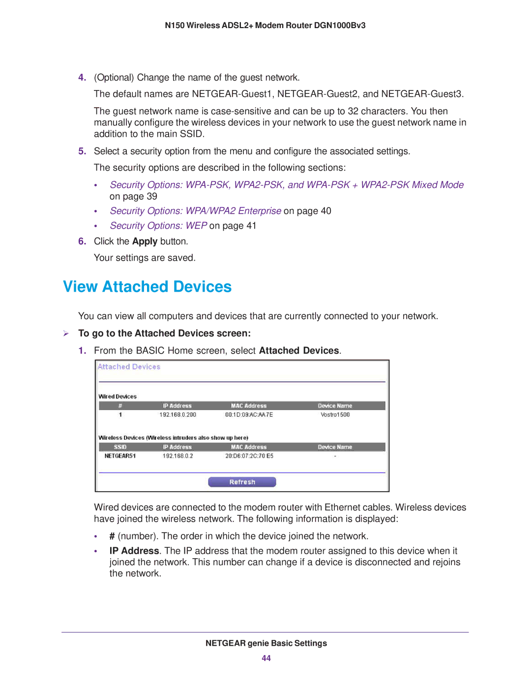 NETGEAR DGN100Bv3 user manual View Attached Devices,  To go to the Attached Devices screen 