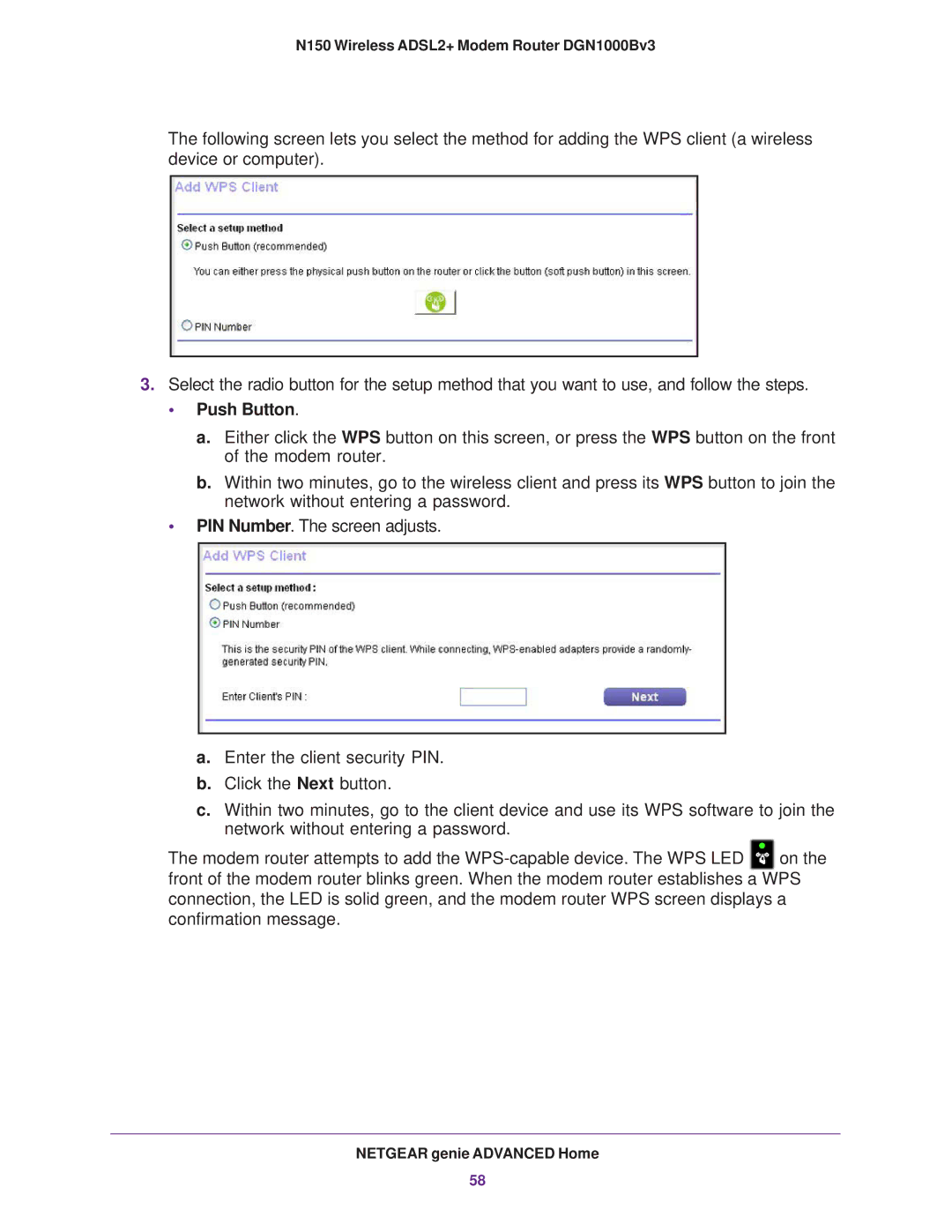 NETGEAR DGN100Bv3 user manual Push Button 