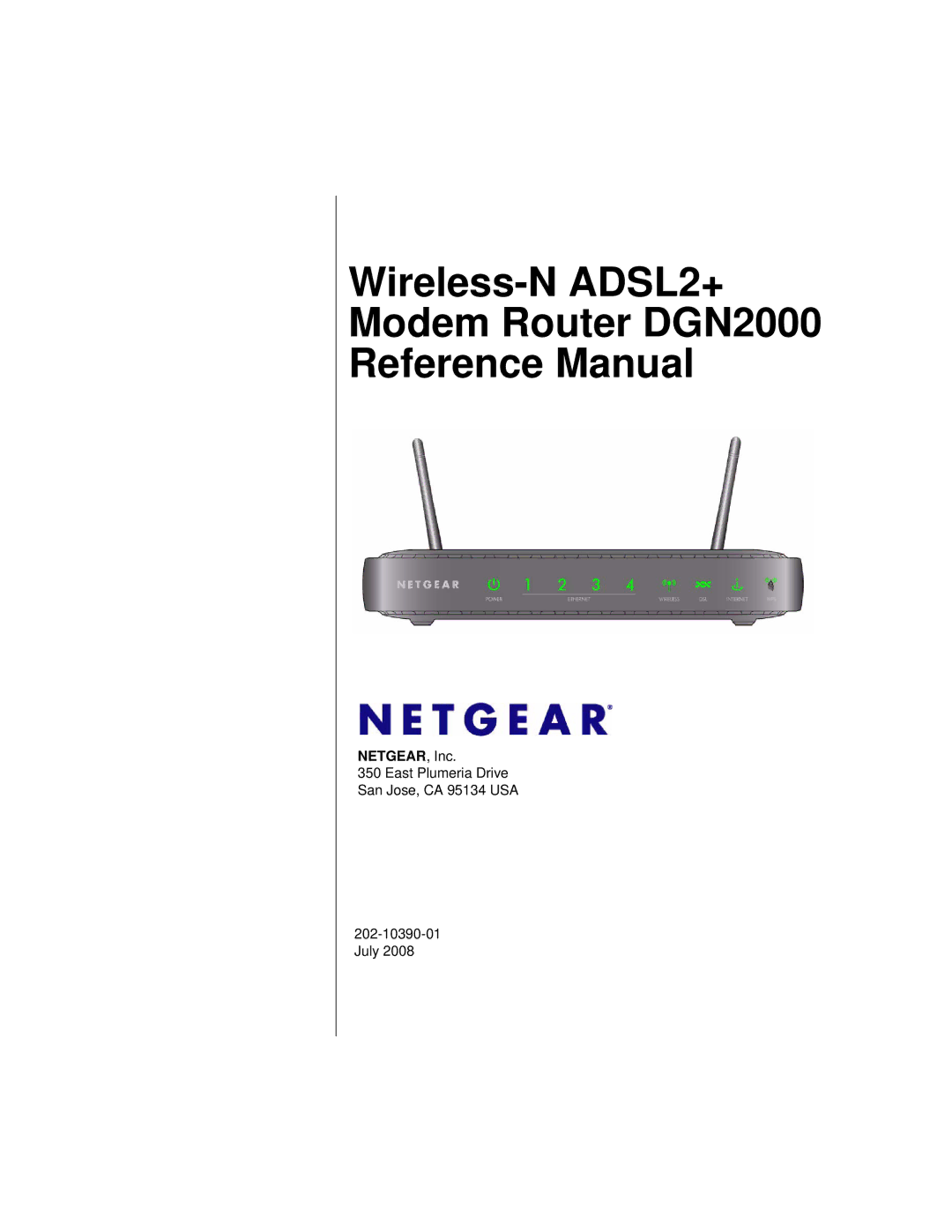 NETGEAR manual Wireless-N ADSL2+ Modem Router DGN2000 Reference Manual 