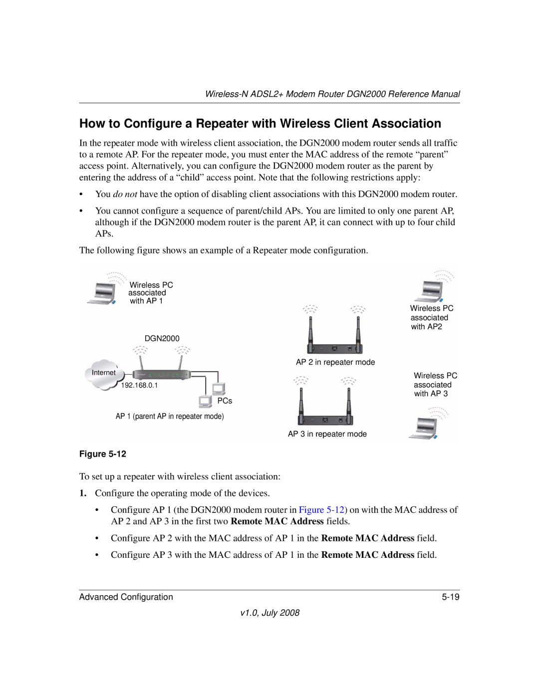 NETGEAR DGN2000 manual How to Configure a Repeater with Wireless Client Association 