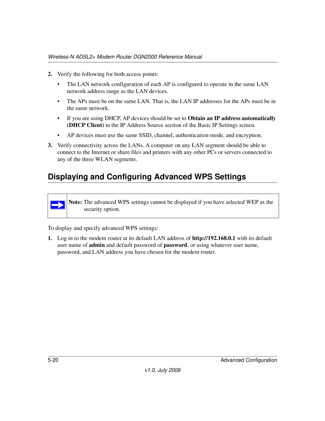 NETGEAR DGN2000 manual Displaying and Configuring Advanced WPS Settings 