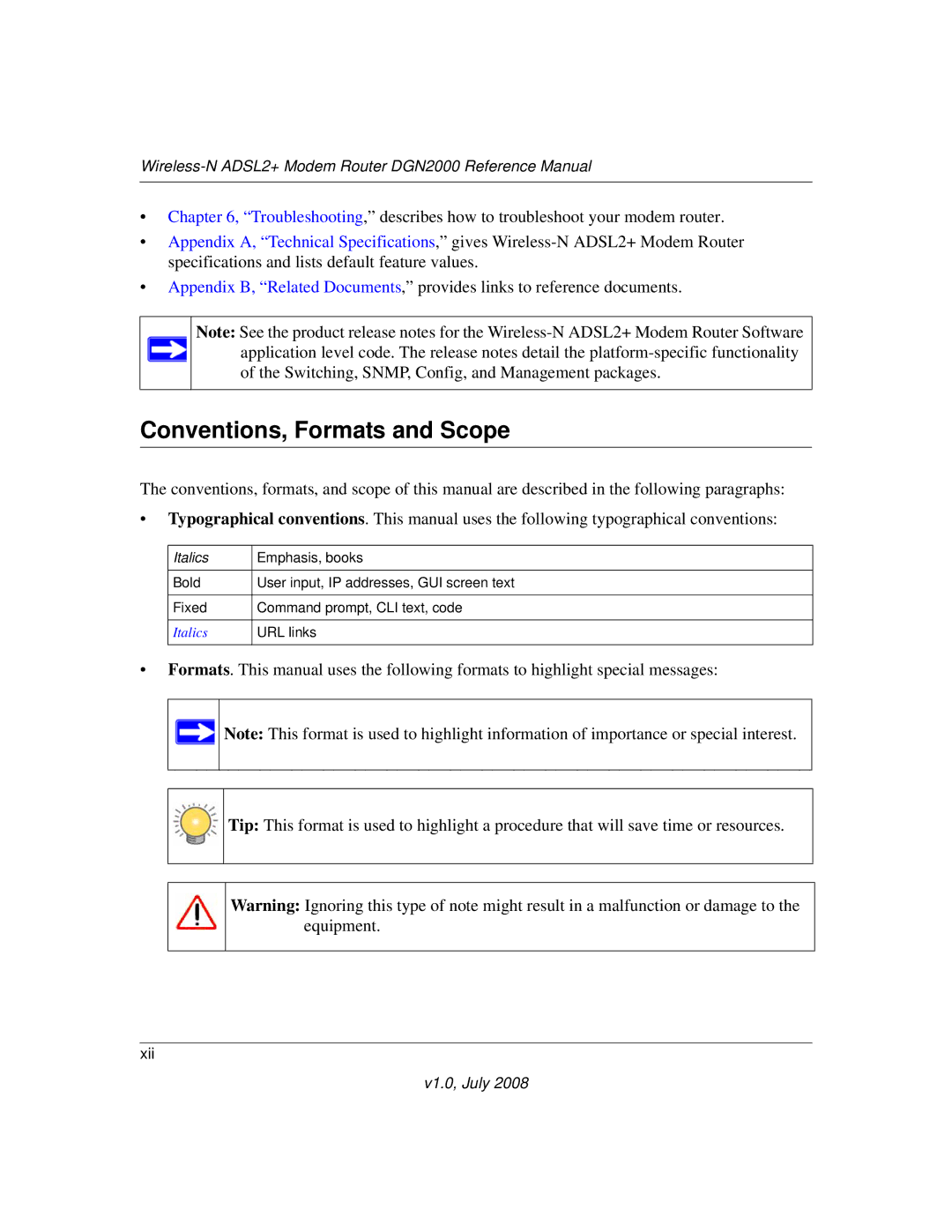 NETGEAR DGN2000 manual Conventions, Formats and Scope 