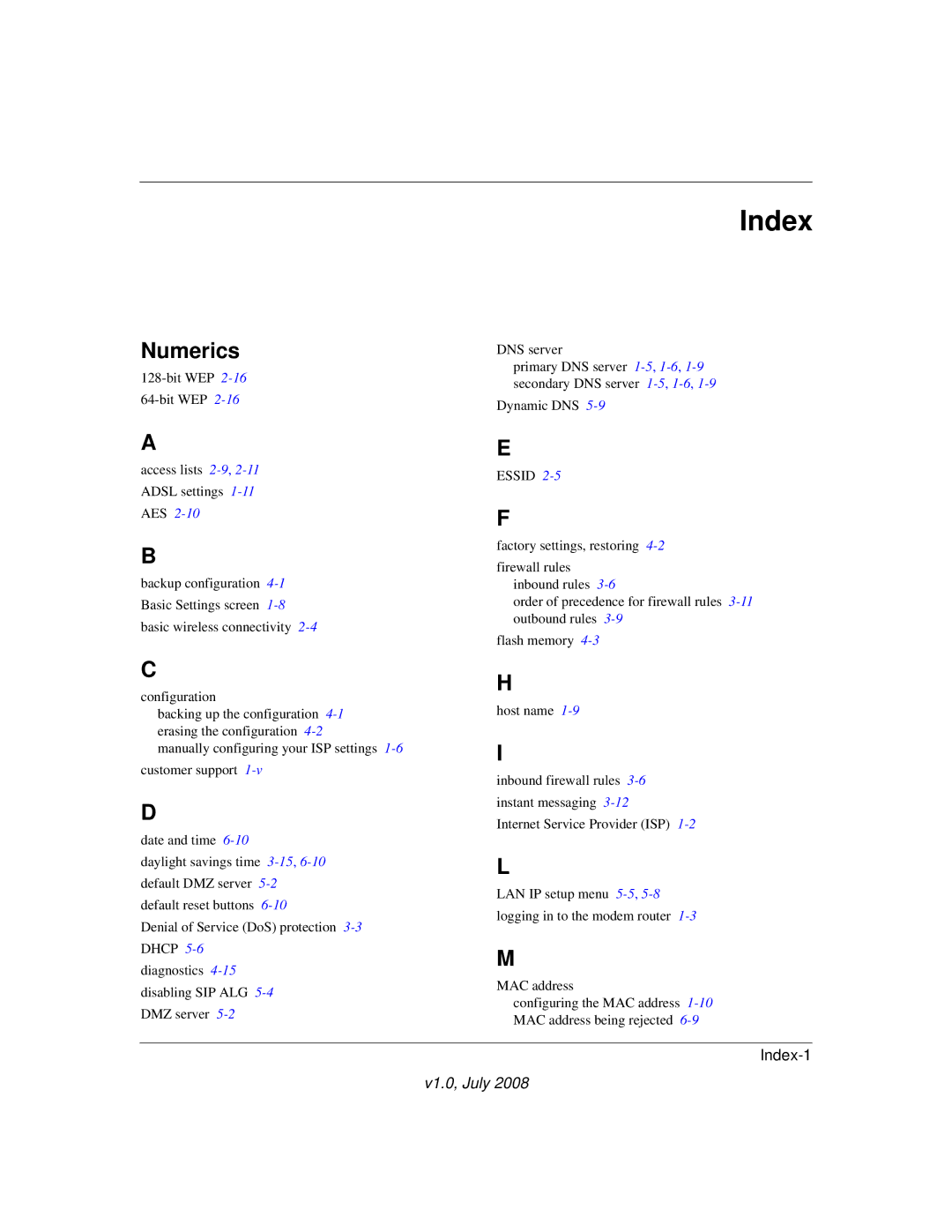 NETGEAR DGN2000 manual Index, Numerics 