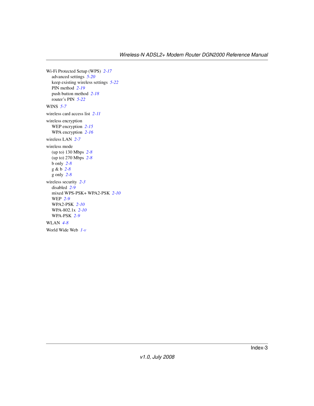 NETGEAR DGN2000 manual Index-3 