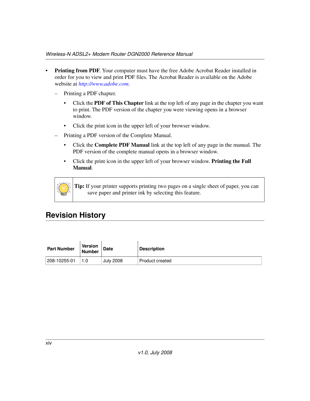 NETGEAR DGN2000 manual Revision History 