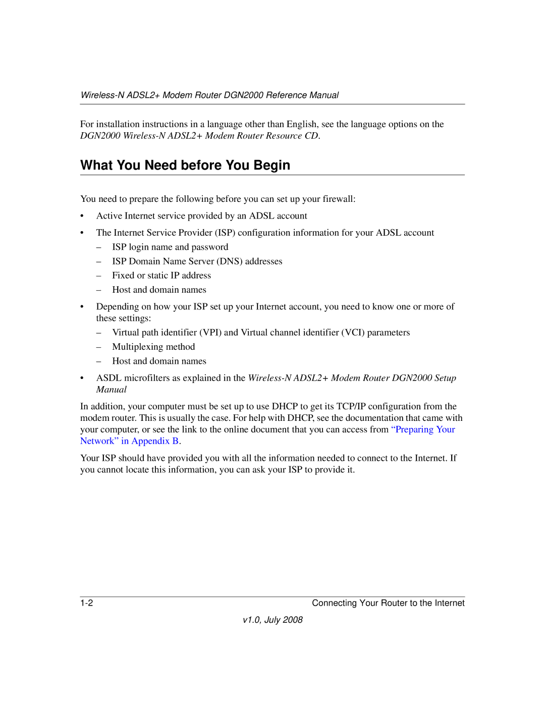 NETGEAR DGN2000 manual What You Need before You Begin 