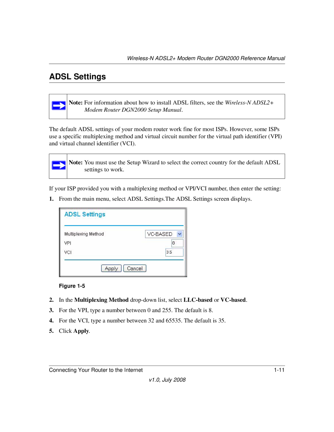 NETGEAR DGN2000 manual Adsl Settings 