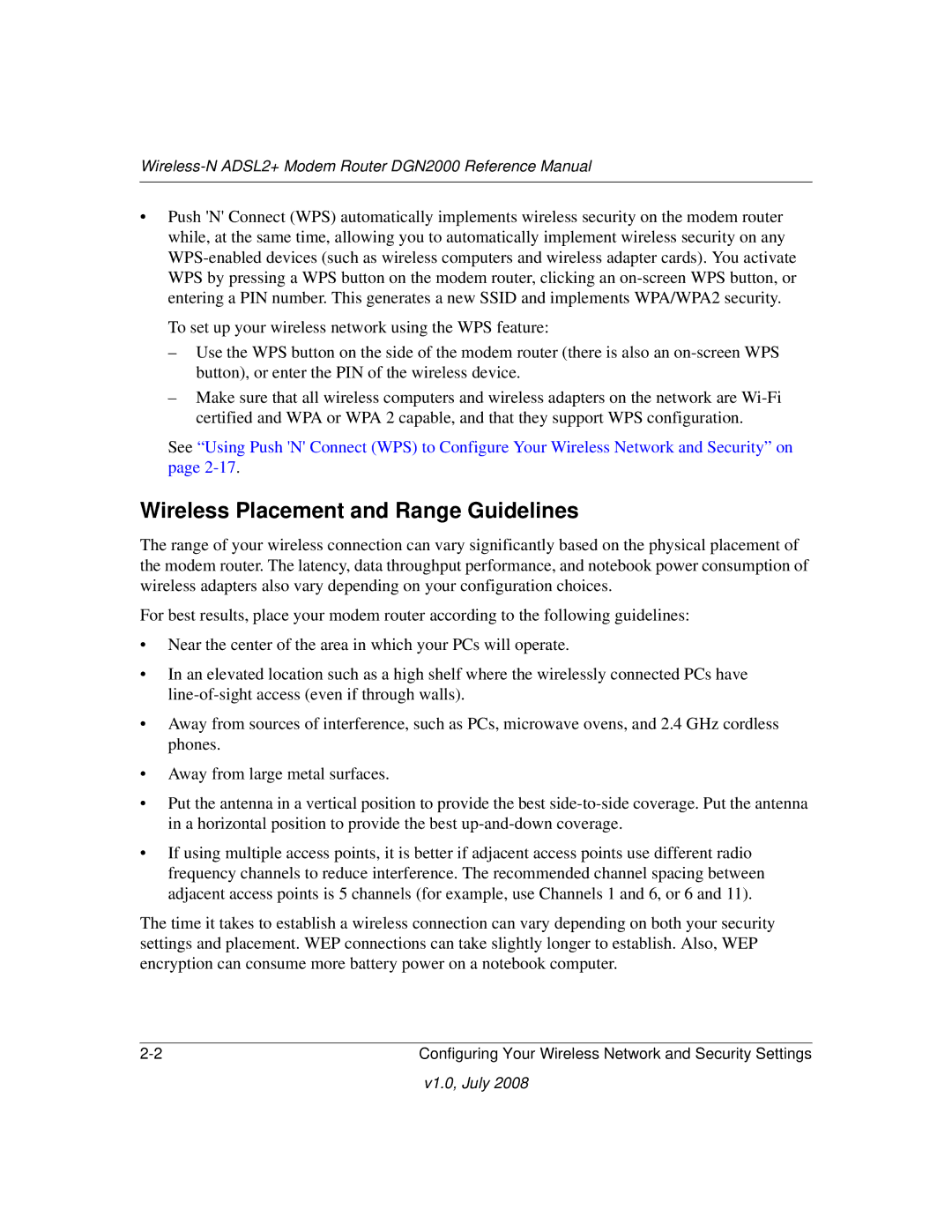 NETGEAR DGN2000 manual Wireless Placement and Range Guidelines 