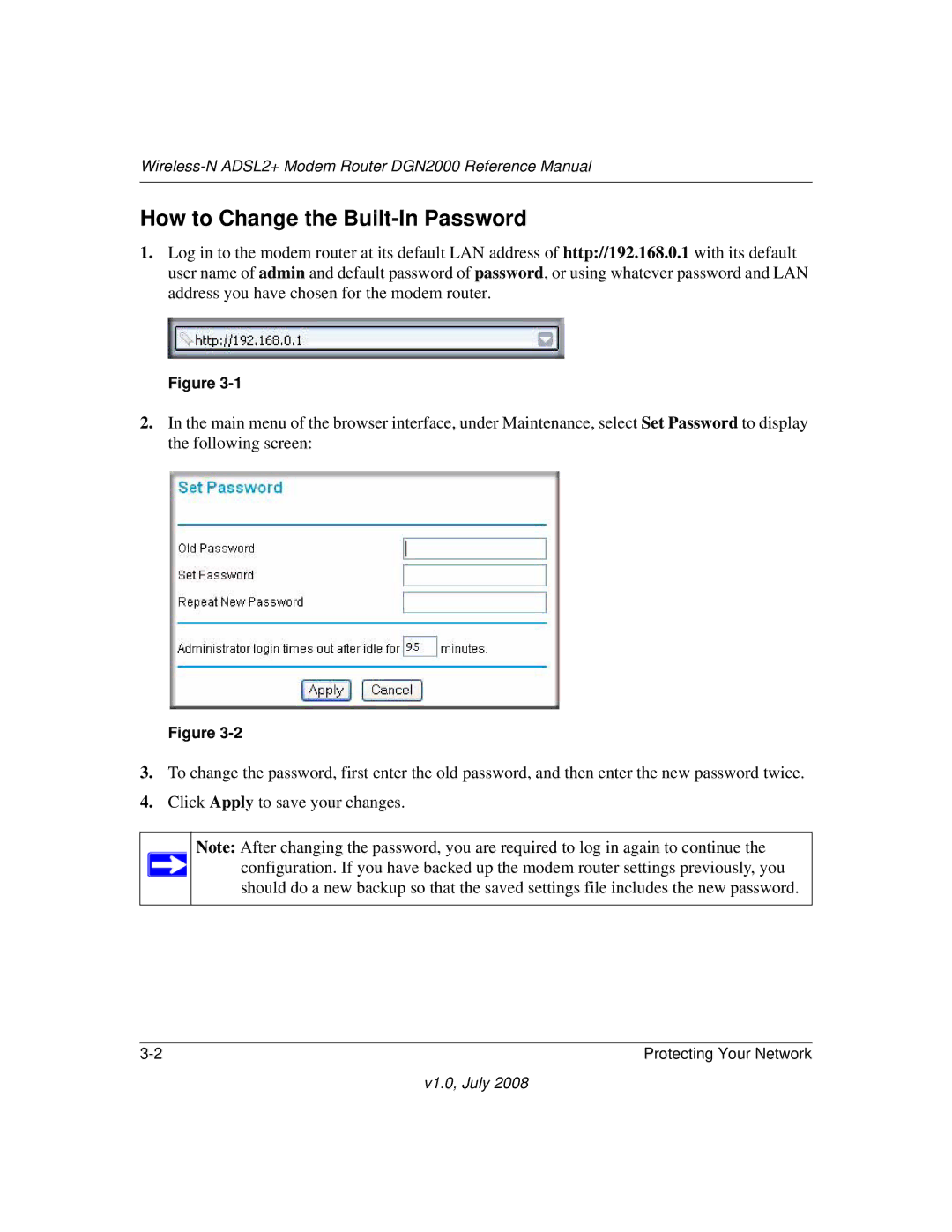 NETGEAR DGN2000 manual How to Change the Built-In Password 